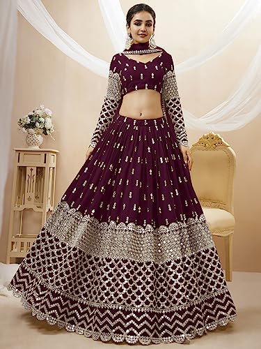 Zeel Clothing Women's Sequins Zari Embroidered Georgette Lehenga Choli with Dupatta (311-Pista-Wedding-Bridal-Latest-New; Free Size) (Pista)