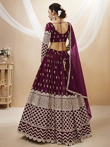 Zeel Clothing Women's Sequins Zari Embroidered Georgette Lehenga Choli with Dupatta (311-Pista-Wedding-Bridal-Latest-New; Free Size) (Pista)