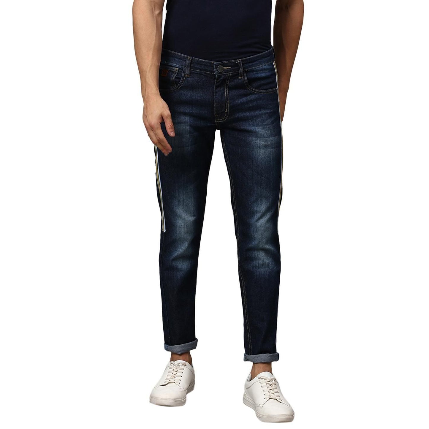 Campus Sutra Denim Washed with Side Tape Slim Fit Jeans