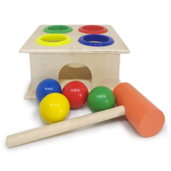 Wooden Hammer Ball Bench with Box Case Toy Set�