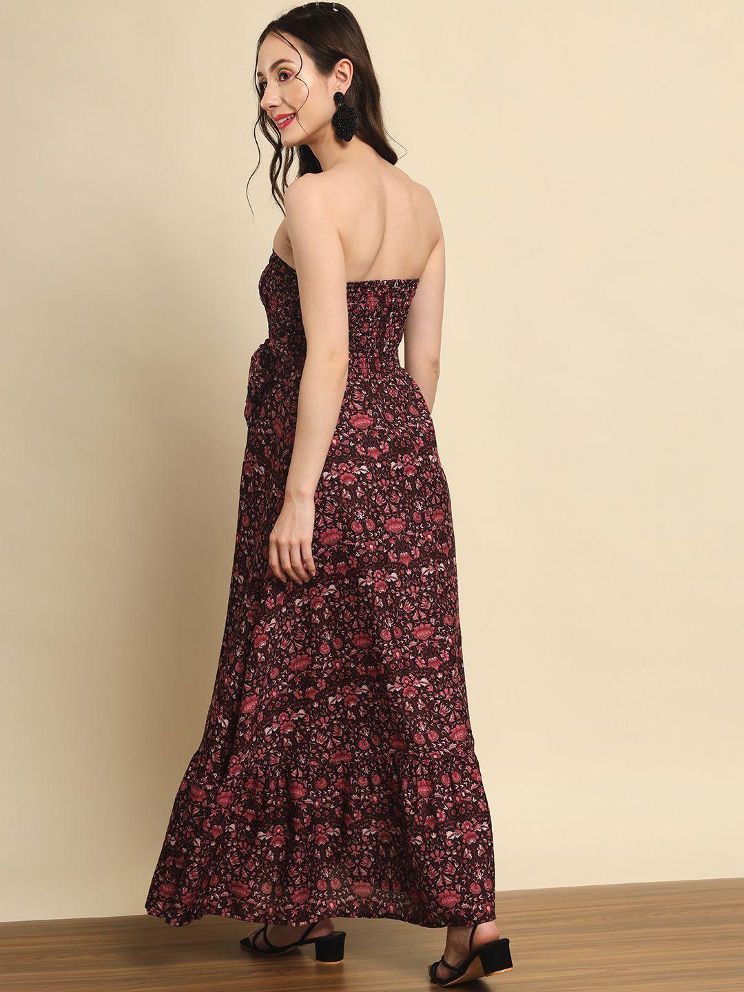 TRRENDARREST Women's Polyester Muti Printed Strapless Flare Maxi Dress