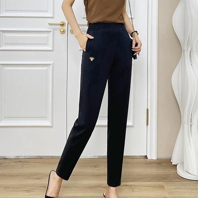 Loose-Fitting High-Waisted Slacks Stretchy Pants for Women(Combo of 2)