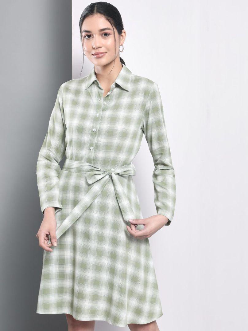 Trend Arrest Women's Rayon Checkered Print Flared Short Dress