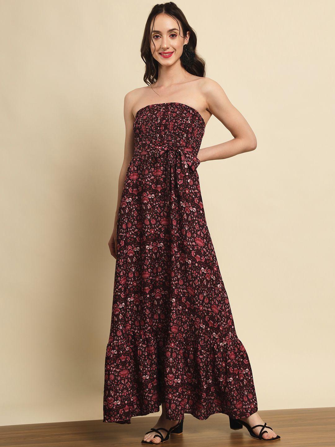TRRENDARREST Women's Polyester Muti Printed Strapless Flare Maxi Dress