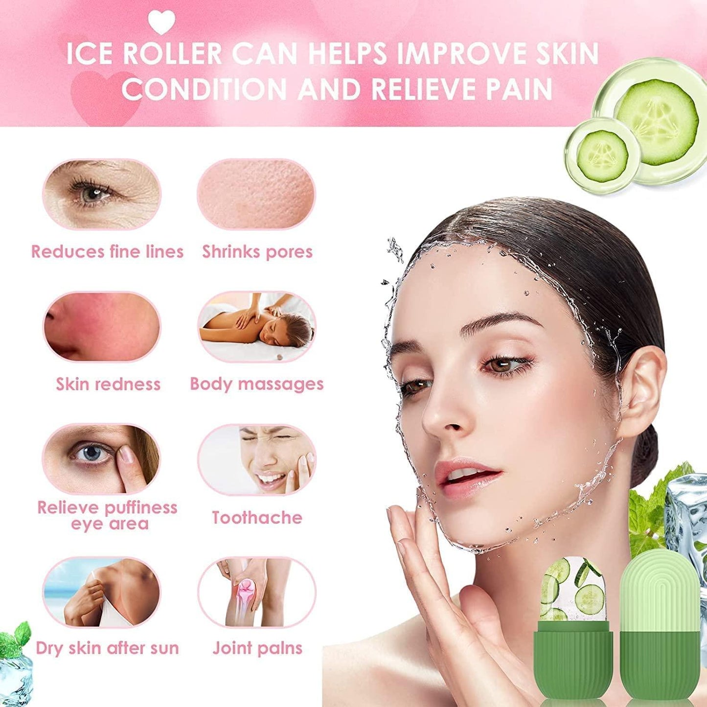 Ice Roller For Face Neck and Body For Puffy Eyes Easy to Use and Carry Unbreakable and Reusable Glowing and Clear Skin(Multicolor)