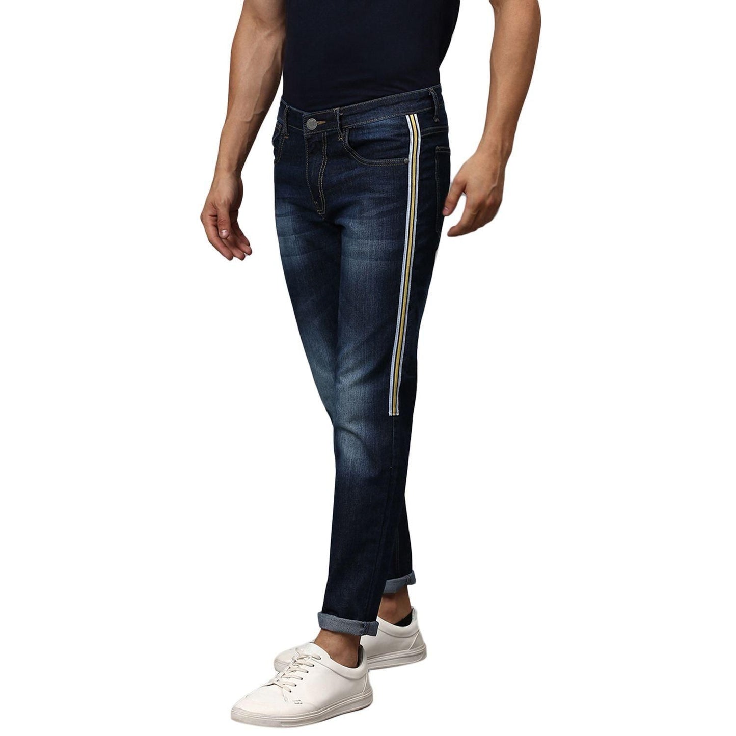 Campus Sutra Denim Washed with Side Tape Slim Fit Jeans