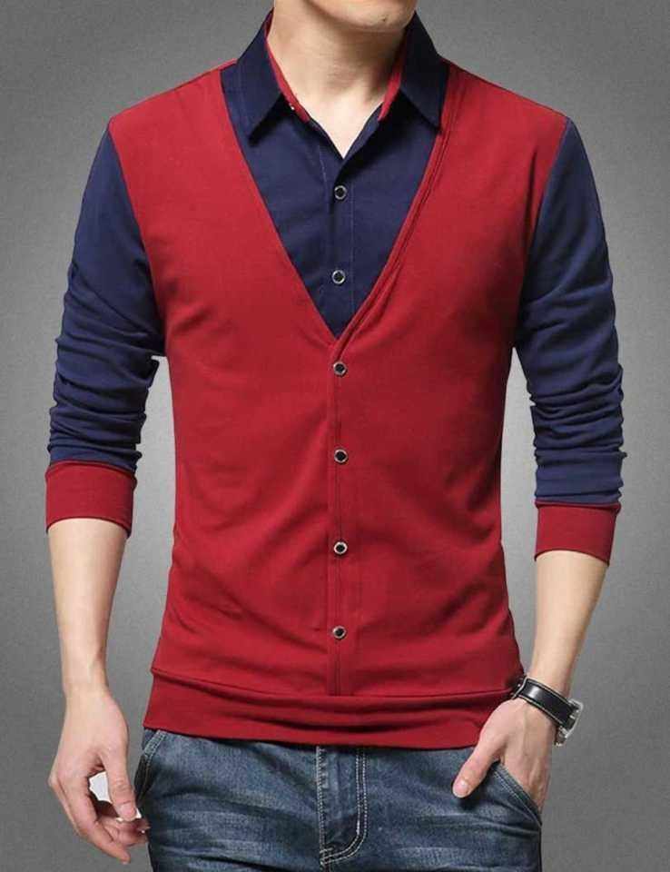 Cotton Blend Color Block Full Sleeves Slim Fit Casual Shirt