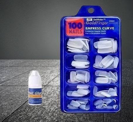 Artificial Curve Tips Fake Nails With 1 Glue Bottle (White)
