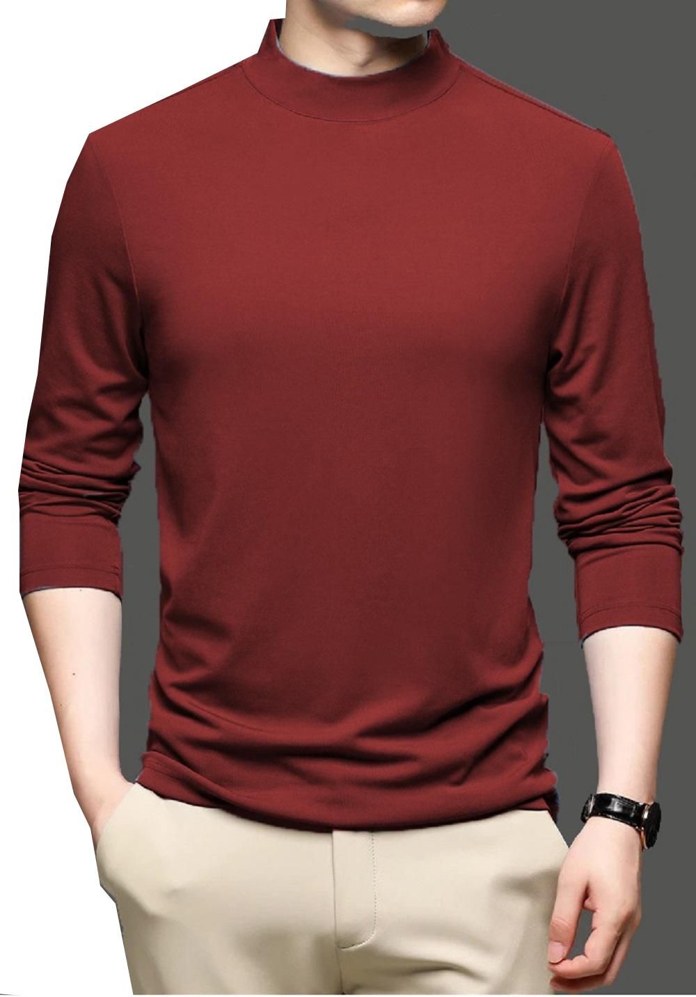 Polyester Solid Full Sleeves Mens Round Neck T-Shirt