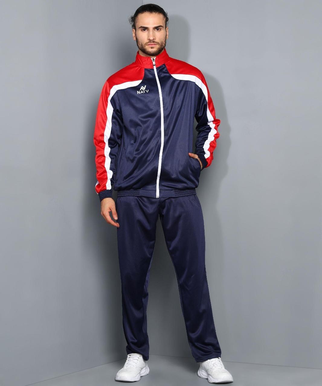 Mens Polyester Color Block Full Sleeves Track Suit