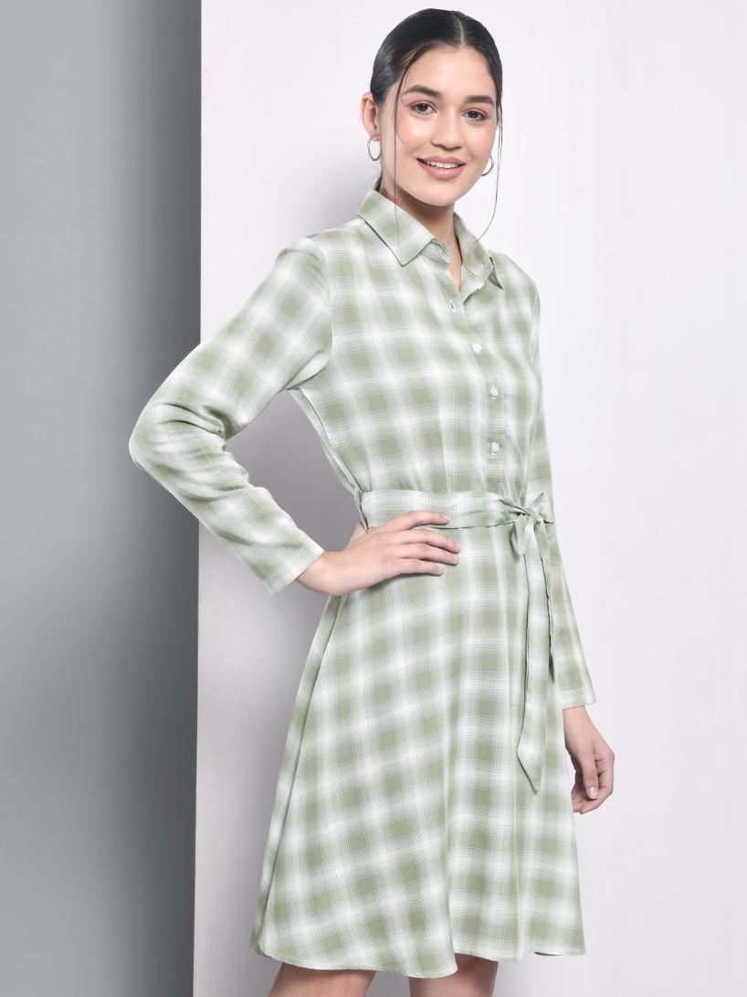 Trend Arrest Women's Rayon Checkered Print Flared Short Dress