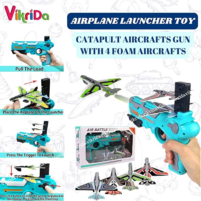 Airplane Launcher Toy Catapult Aircrafts Gun with 4 Foam Planes