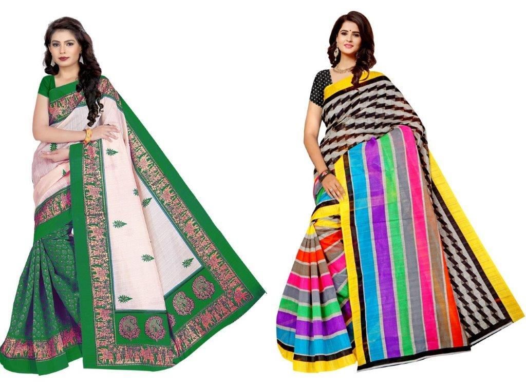 Gorgeous Mysore Silk With Printed Work Combo Pack Saree