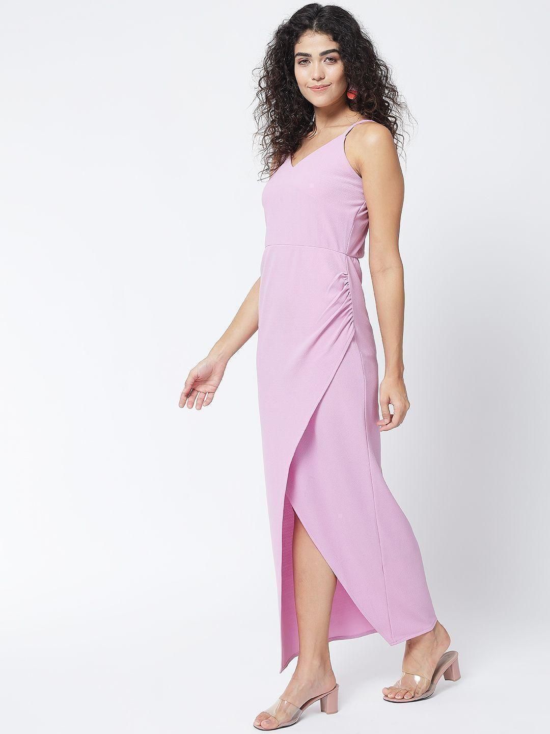 TRENDARREST Women's Polyester Solid Front Slit Bodycon Maxi Dress