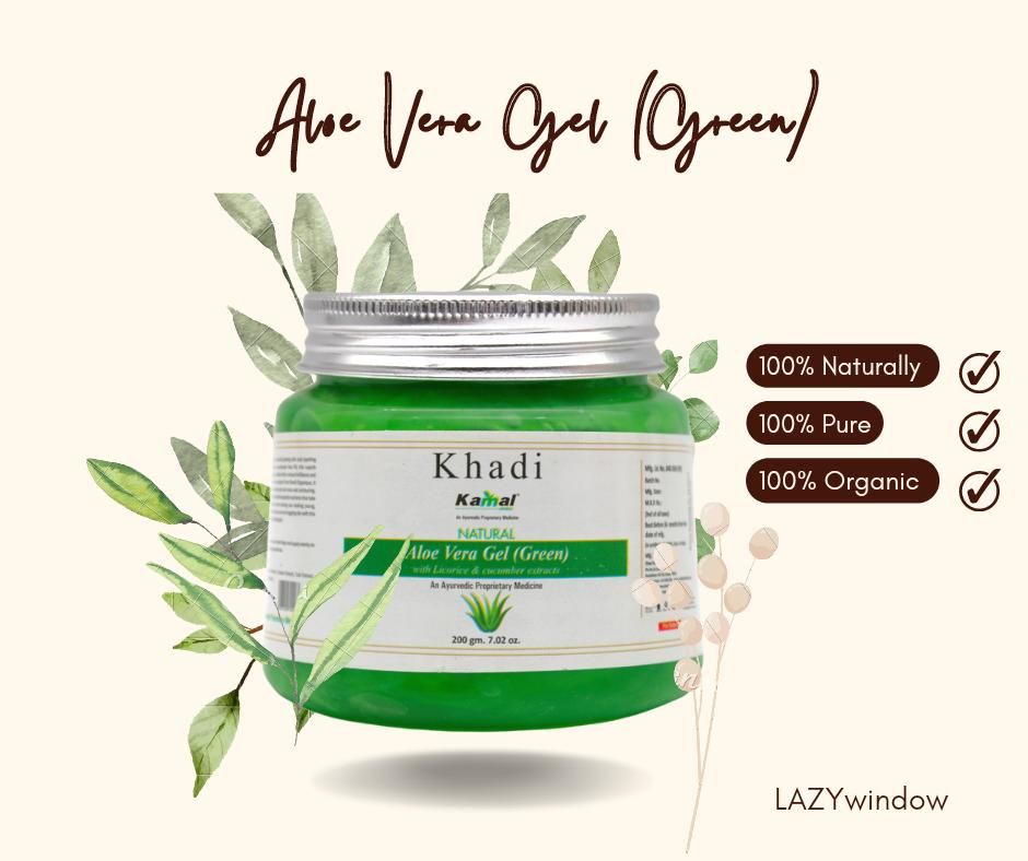 Khadi Kamal Herbal 100 Pure Natural & Organic Aloe vera Gel Green For Men And Women For Glowing Skin 200gm Pack of 5